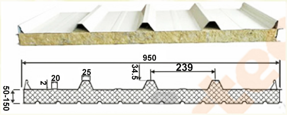 Panel Sandwich Atap Baja Insulasi Rockwool/EPS/Dinding Tahan Api untuk Bangunan Baja