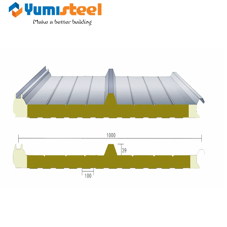 75mm PU penyegelan tepi panel sandwich mineral untuk atap
