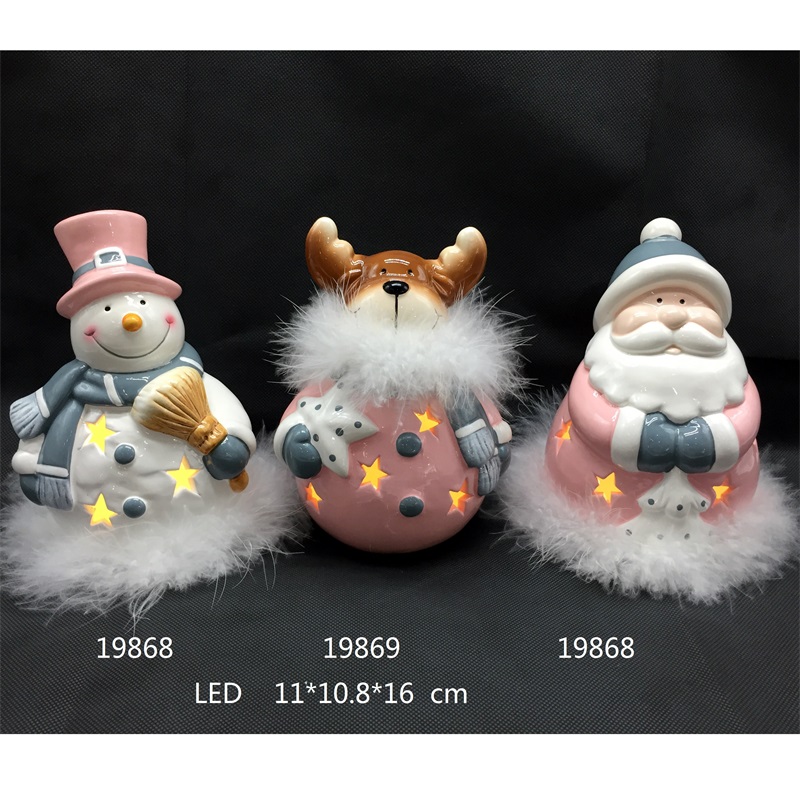 Keramik Santa dan Snowman dan Rusa dengan LED dan Bulu, Warna Mode