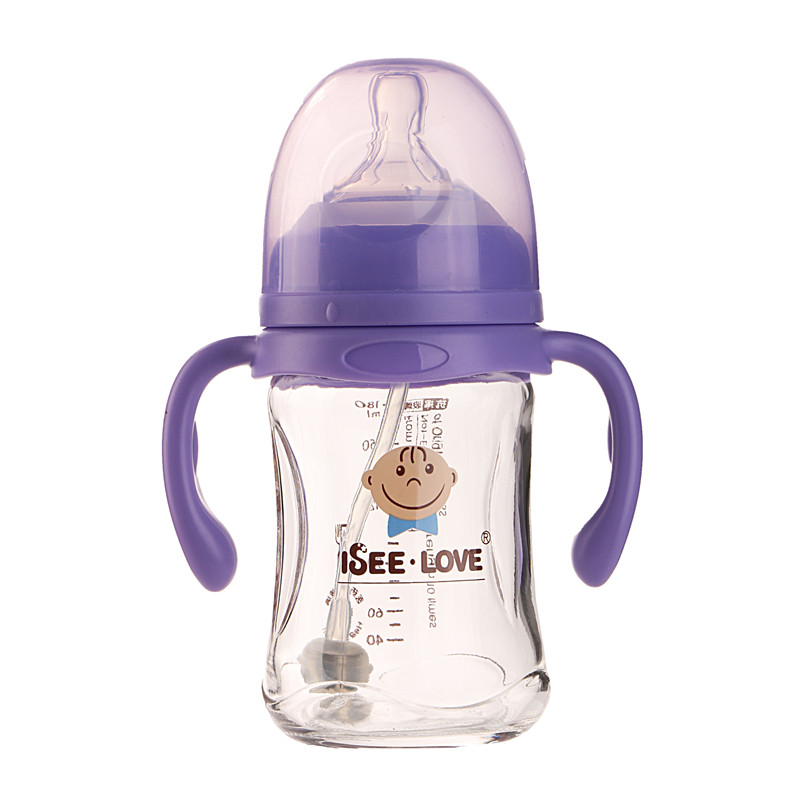 Botol makan bayi kaca borosilikat dengan tutup dan puting