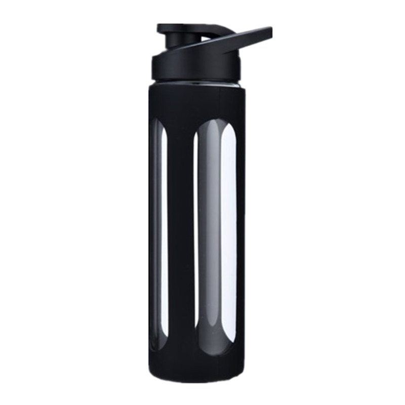 Botol air olahraga kaca borosilikat portabel dengan silikon