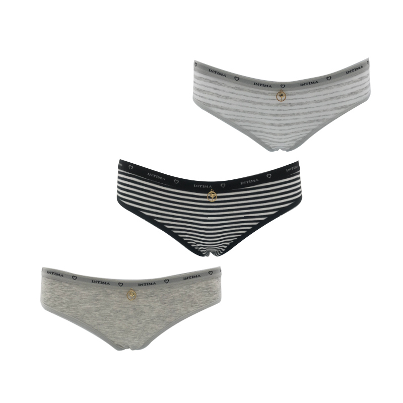 LS-102 Ladies Briefs dalam Kapas Peregangan Dengan Pinggang Jacquard, Gray Mel + Benang Dicelup Stripes