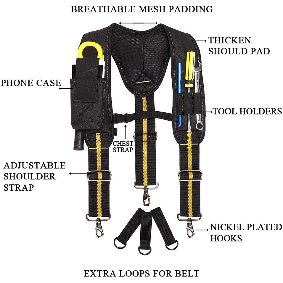 Alat Adjustable Belt Kerja Padded Suspender Dengan Ponsel, Pita Dan Pemegang Pensil