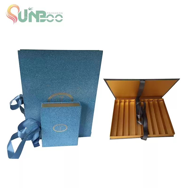 Kotak coklat warna biru lucu dengan pita bagus-sp-box053