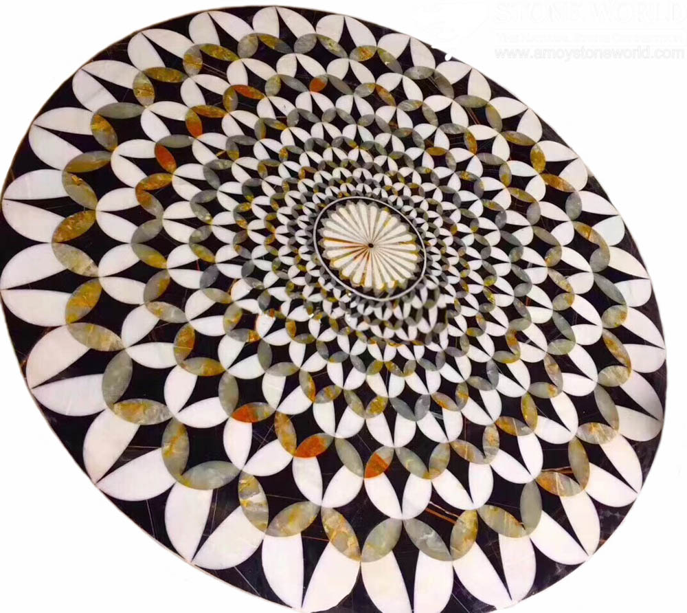 Dipoles marmer waterjet medali lantai ubin inlays pola untuk dekorasi