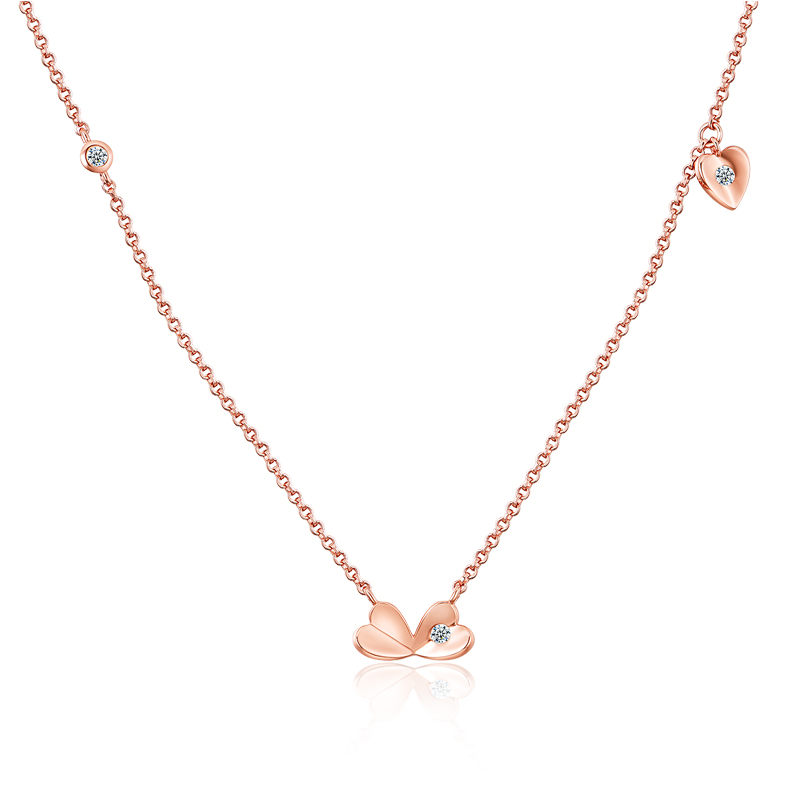 Sterling Silver Heart Pendant Kalung 14k Rose Gold Disepuh