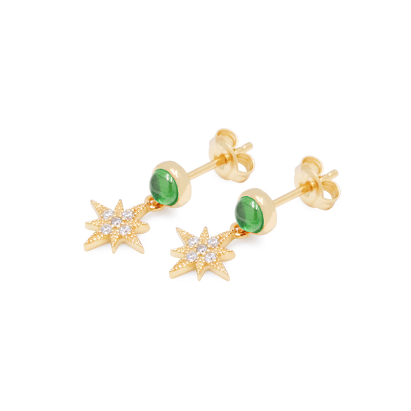 Sterling Silver Star Earrings Bezel Zircon Emas Disepuh Untuk Wanita