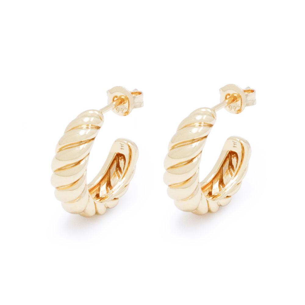 Chunky Perak Hoop Earring Stud 18 K Kuning Emas Disepuh Trendy Jewelry