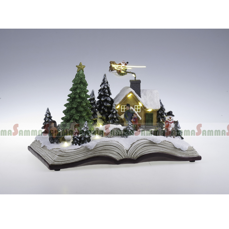 Buka Buku Xmas Scene, Turning Tree dan Santa Sleigh, LED Lit