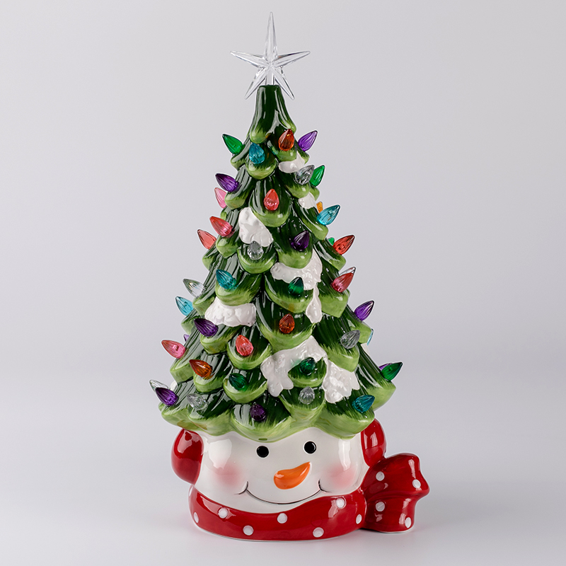 Dekorasi keramik menyala Karakter Natal Snowman Santa dan Pohon Natal