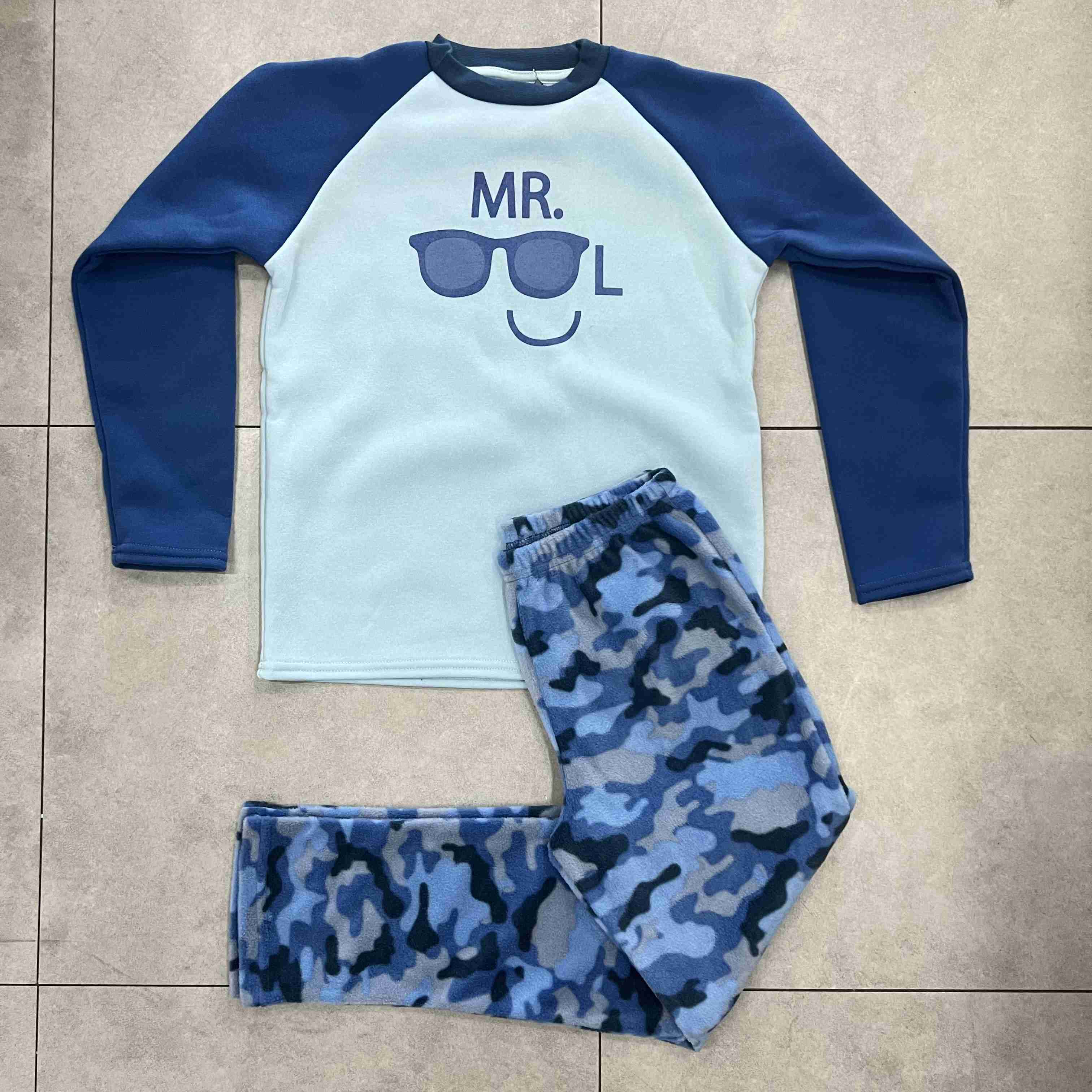 Baju Tidur Anak Laki-laki 2pcs Piyama, Atasan Celana Flanel dan Celana Motif Tiang
