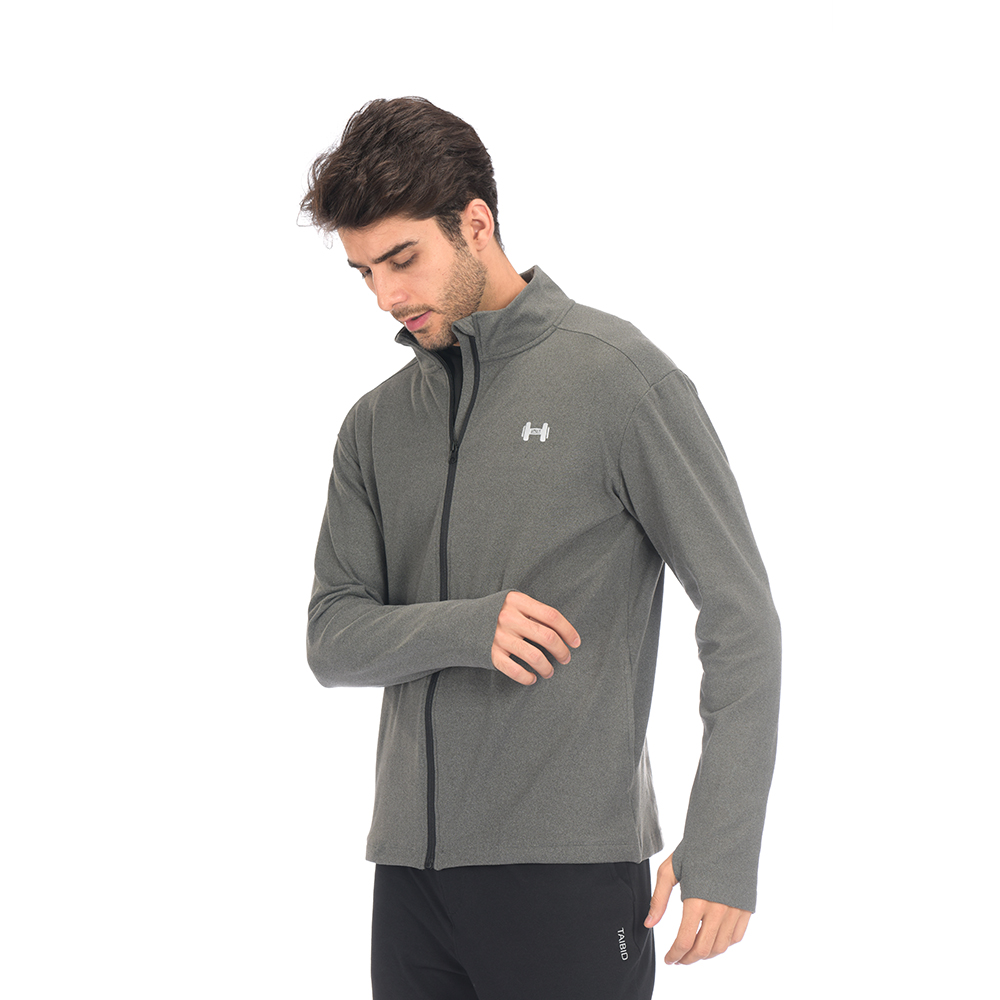 Stocklot Pakaian, Pemasok Siap Pakai Kaus Lari Ritsleting Olahraga Lengan Panjang Pria Hitam/Abu-abu
