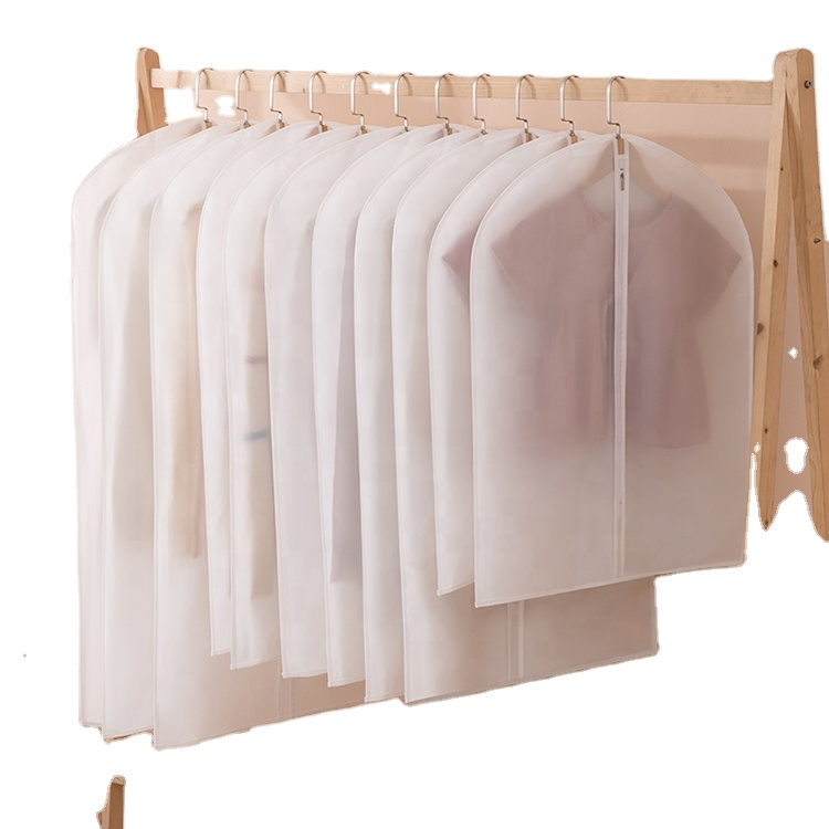 Pakaian tembus pandang berkualitas tinggi dan tahan debu daur ulang poli kustom tas penutup pakaian gantung berwarna putih